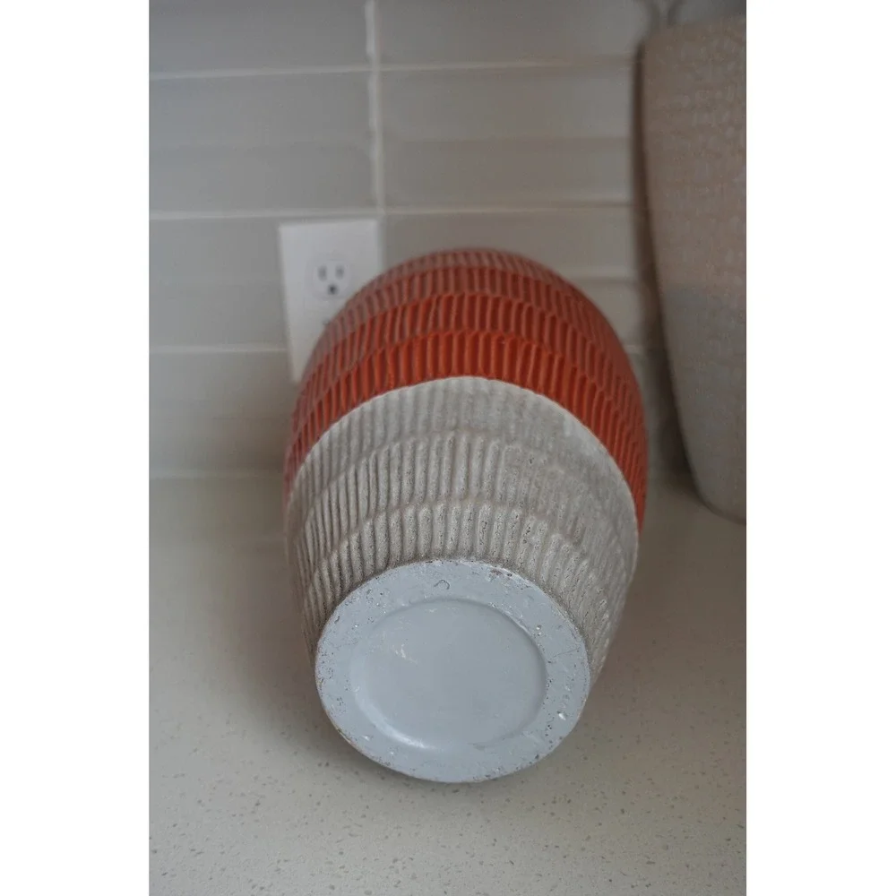 Textured Ceramic‎ Vase, Decorative Accent Vase, Modern Home Decor, Orange & Gray
